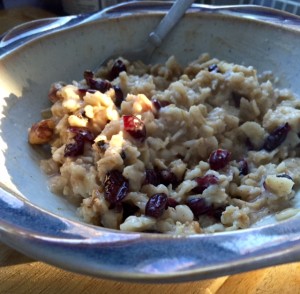 bowl of oatmeal with craisins and walnuts